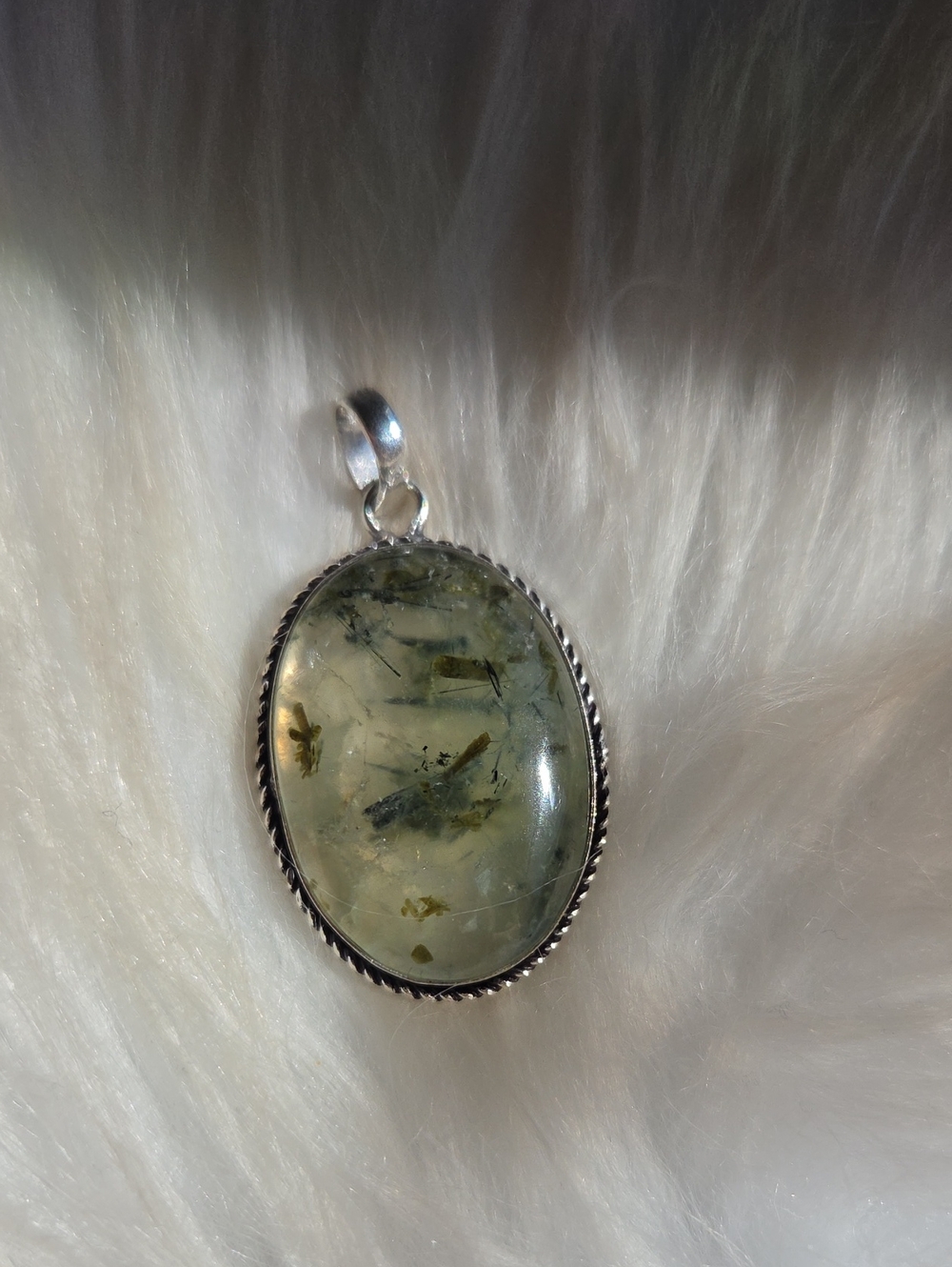 Prehnite Silver Plated 925 Gemstone Necklace Pendant